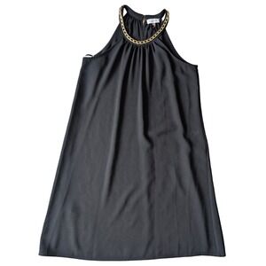 Calvin Klein Women's Size 8 Black Halter‎ Sleeveless Dress Gold Hue Chain Detail